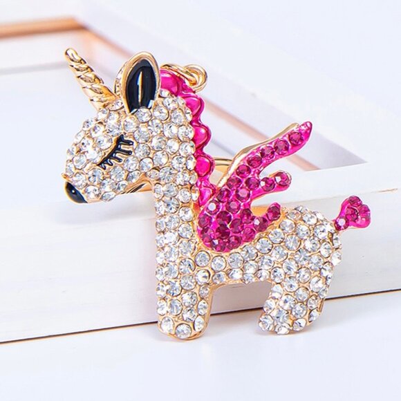 Unicorn Keychain Fuchsia Rhinestone Unicorn Charm Bag Charm Keychain Horse Charm - Picture 6 of 12